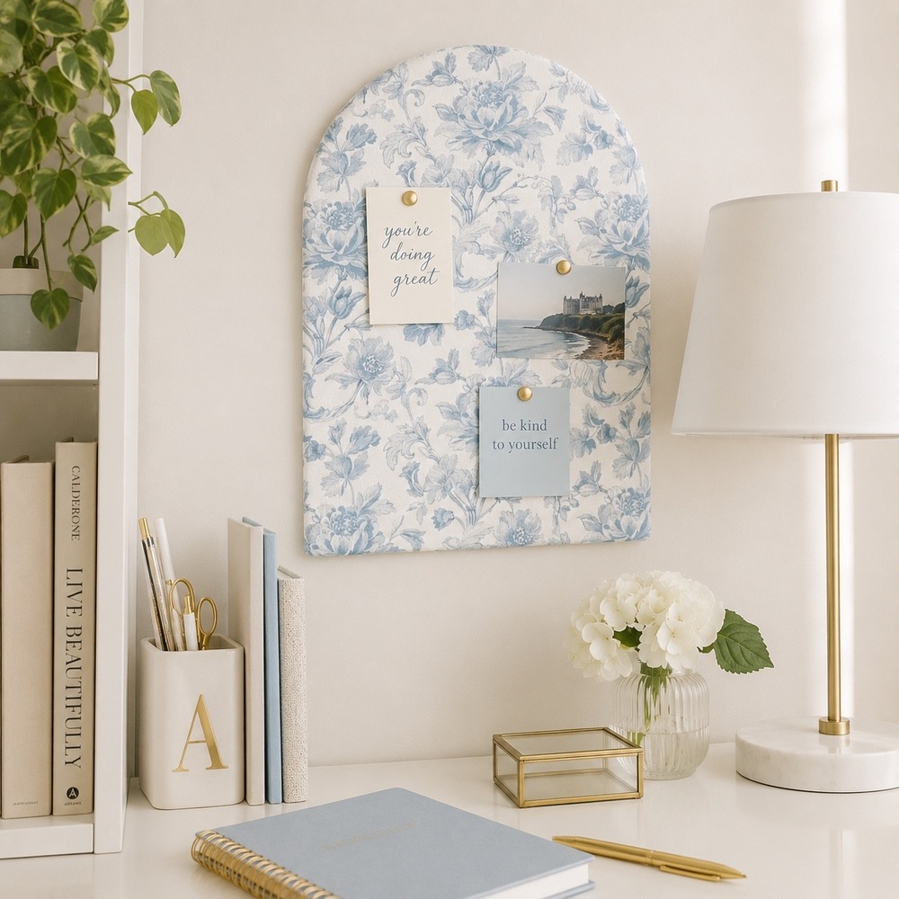Bullseye's Playground Blue Floral Arched Pin Board Bulletin Board 14x9.44 NEW